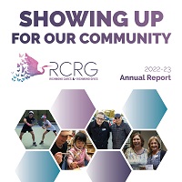 Cover of RCRG's 2022-23 Annual Report, with a honeycomb design featuring different photos